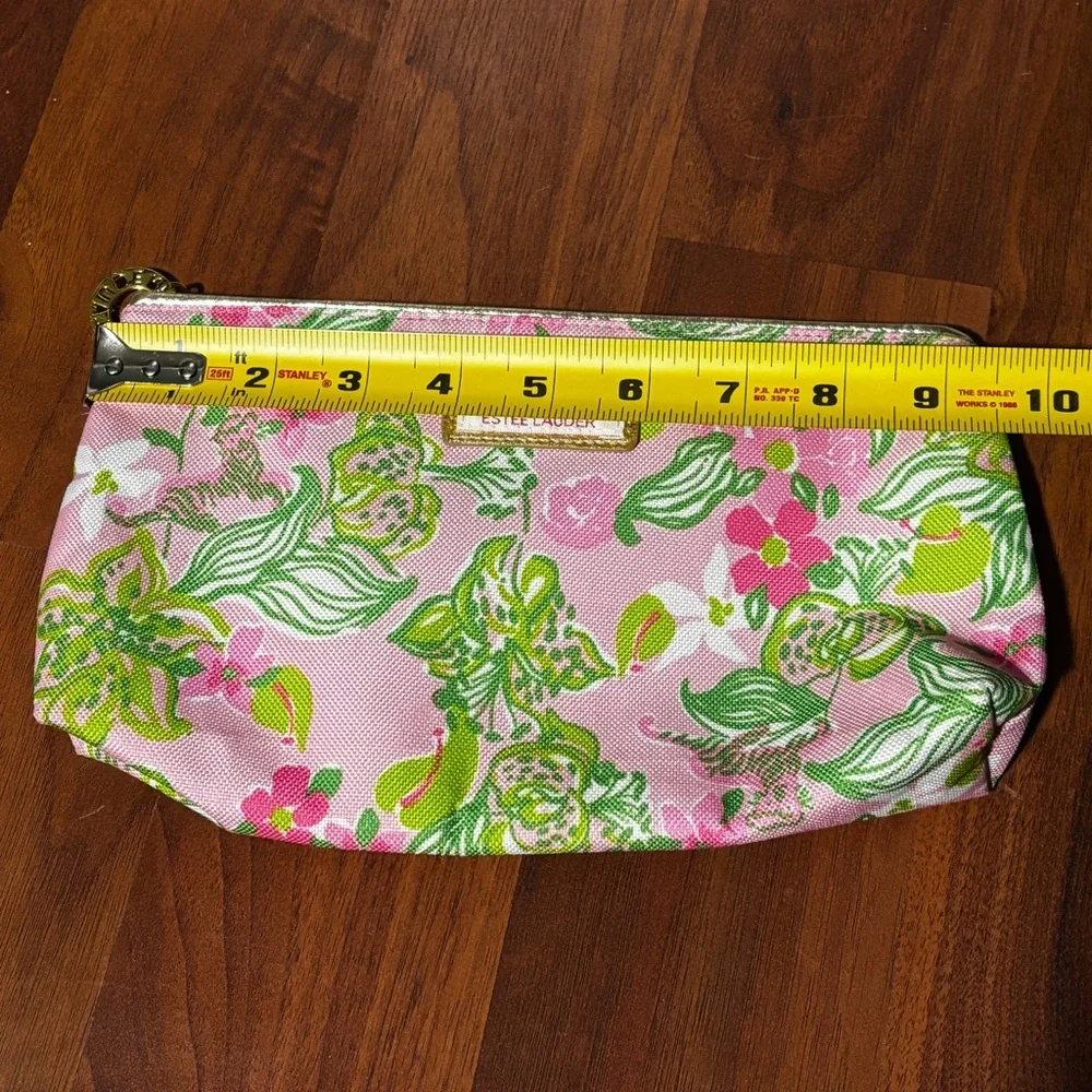 Lily Pulitzer for Estee Lauder Pink and Green Floral Cosmetic Bag
